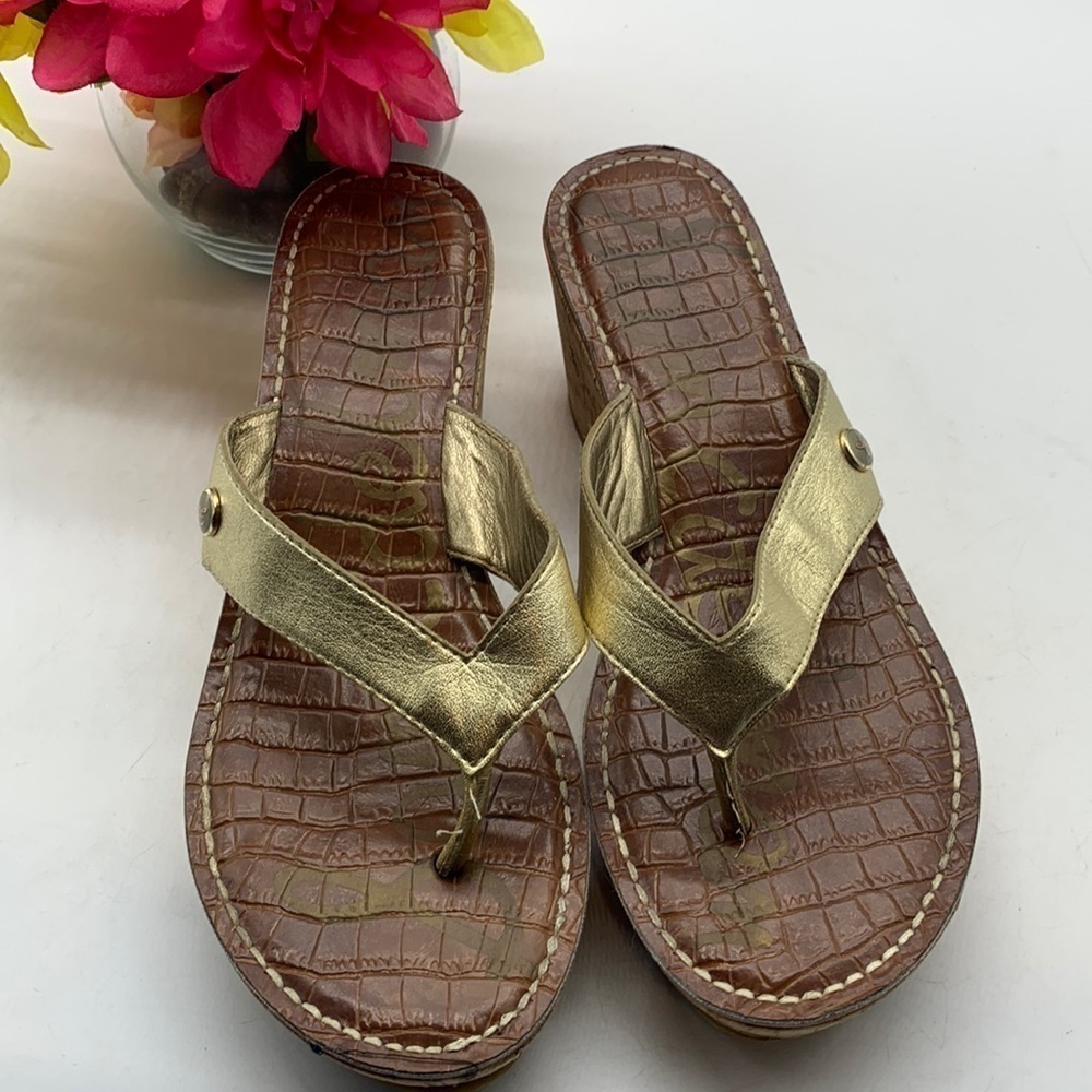 Sam Edelman Gold Cork Wedge Sandal Sz 8.5. MCW0654D